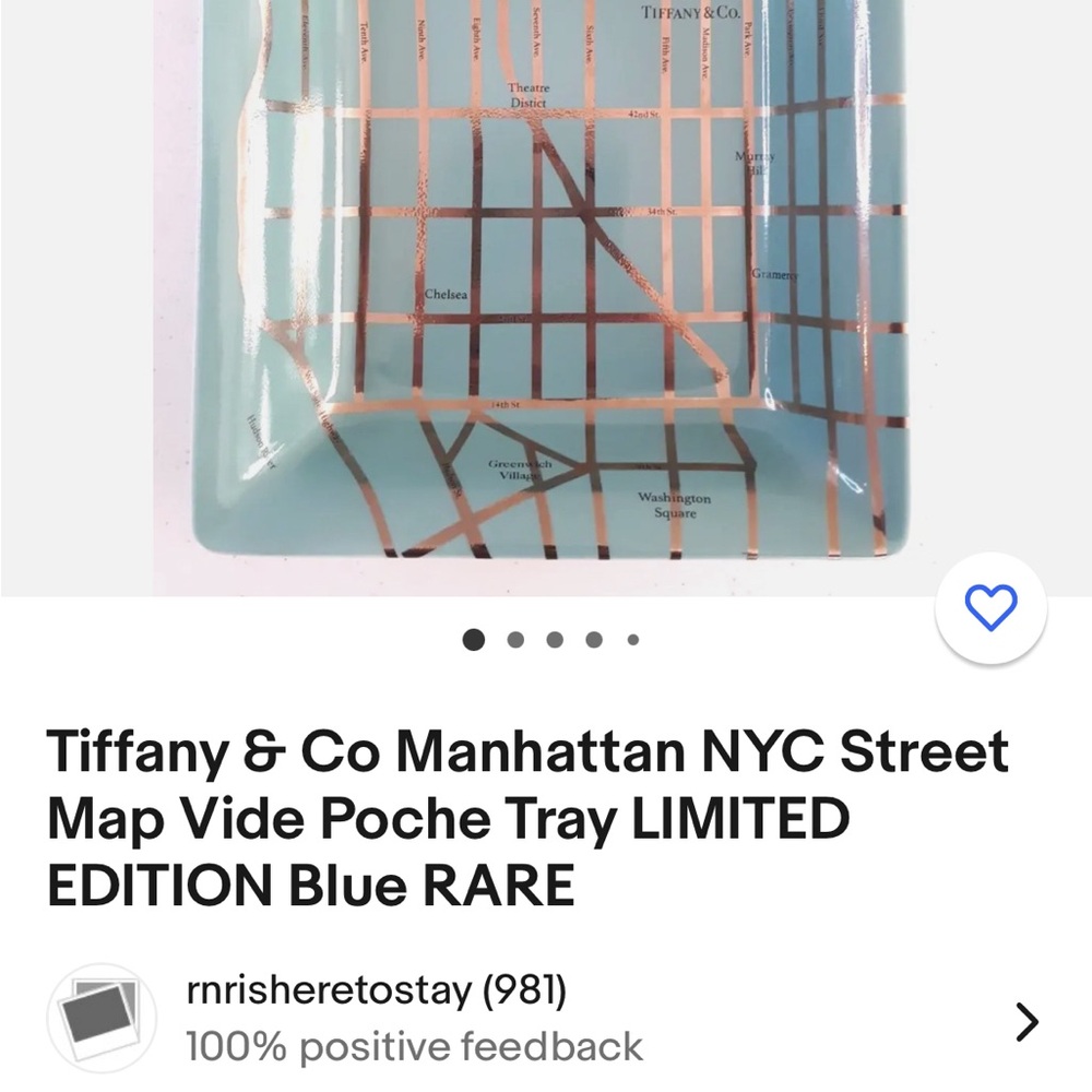 Tiffany & Co Manhattan NYC Street Map Vide Poche Tray LIMITED EDITION Blue RARE
